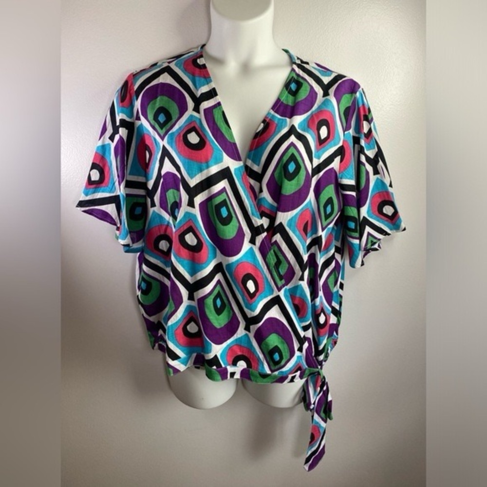 Ashley Stewart Colorful Geometric Wrap Blouse Size 26/28 NWT SKU0083 & SKU0084